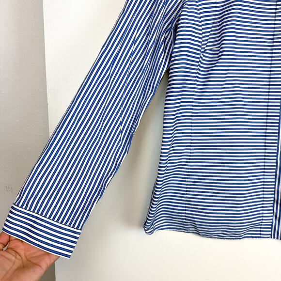 Lafayette 148 New York Blue White Stripe Button Up Shirt Cotton - Size 14 - Picture 4 of 10